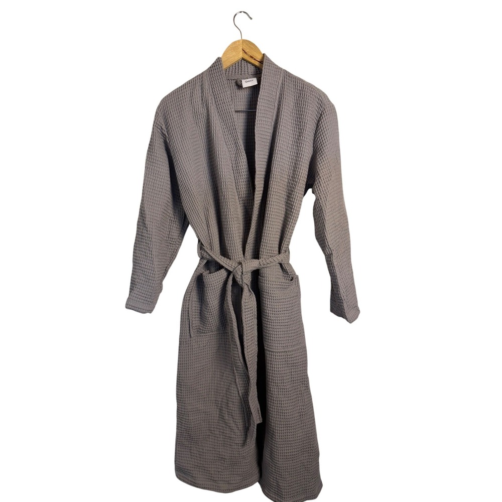 Quince Waffle Robe Small Grey Turkish Cotton Lightweight Spa Loungewear